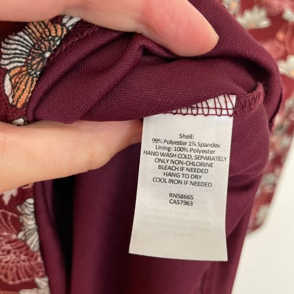 NEW NWT CASLON Floral Print Long Sleeve Drop Waist Mini Dress Burgundy Maroon S - Picture 12 of 15